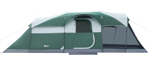 8 Person Family Camping Tent w/ Screen Room,Water Resistant Big Tunnel Tent w/ Rainfly