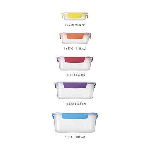10pcs Nest Lock Plastic BPA Free Food Storage Container Set w/ Lockable Airtight Leakproof Lids