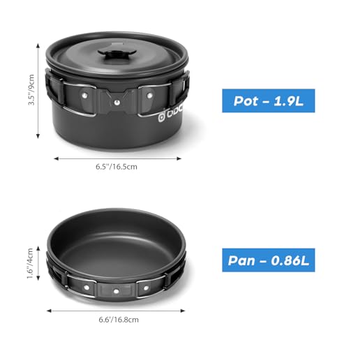 15pcs Camping Cookware Mess Kit,Non-Stick Lightweight Pot Pan Kettle Set