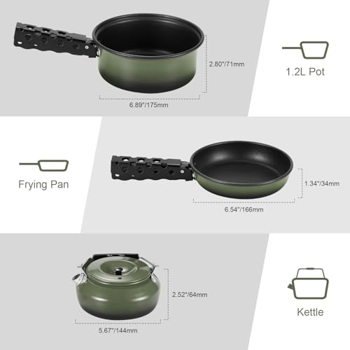 5pcs Camping Cookware Non-Stick Camping Pot and Pan Set with Kettle
