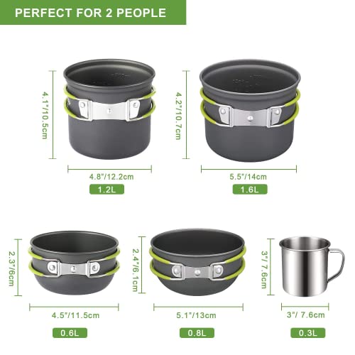 Camping Cookware Mess Kit,19pcs Hiking Backpacking Picnic Cooking Bowl