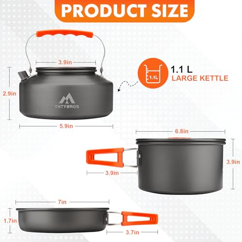 17pcs Camping Cookware Kit,0.45Gal Pot,7" Pan,0.30Gal Kettle Set w/ 2 Cups