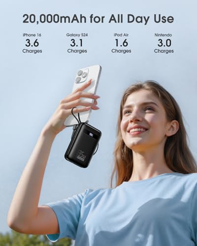 Power Bank, 20,000mAh 35W PD 3.0+QC 4.0 Fast Charging Portable Charger w/ Built-in Lightning