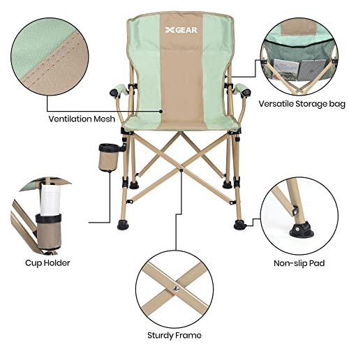 Camping Chair Hard Arm High Back Lawn Chair Heavy Duty w/ Cup Holder
