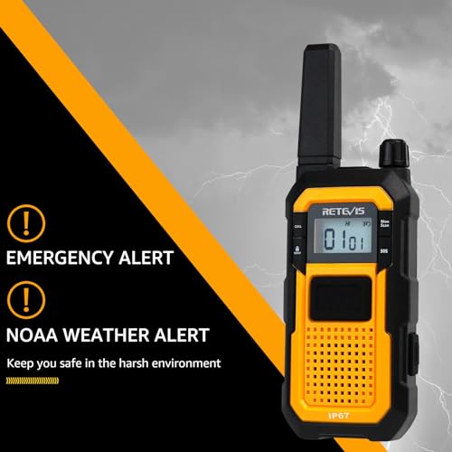 Retevis RB48 Heavy Duty Walkie Talkies, Waterproof Two Way Radio, Advanced Triple Proof, 2000 mAh, Emergency, 2 Way Radio Long Range for Job Site (4 Pack) Yellow