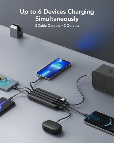 Portable Charger with Built in Cables, Portable Charger with Cords Wires Slim 10000mAh