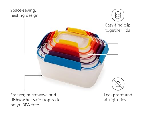 10pcs Nest Lock Plastic BPA Free Food Storage Container Set w/ Lockable Airtight Leakproof Lids
