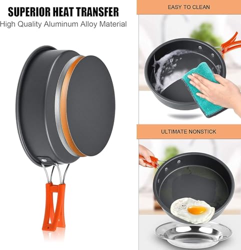 Camping Cooking Set,Camping Cookware Outdoor Aluminum Mess Kit w/ Frying Pan