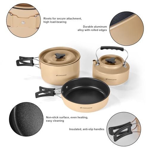 Camping Cookware Set Non-Stick Pot & Pan Set w/ Kettle,Stainless Steel Utensils Mess Kit
