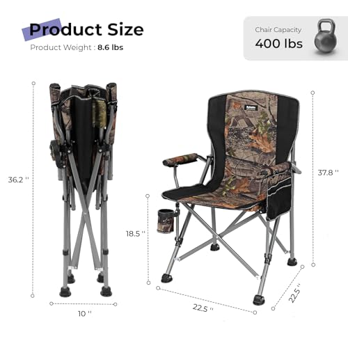 Camping Folding Chair,Heavy Duty Steel Frame Support 400LBS w/ Side Pocket & Cup Holder