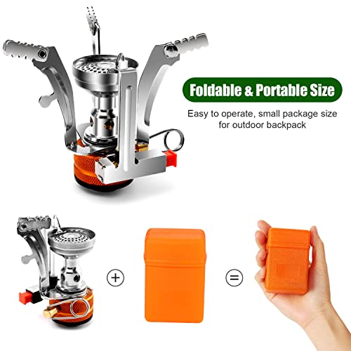 8pcs Camping Cookware Mess Kit,Camping Pot & Pan Set w/ Mini Backpacking Stove