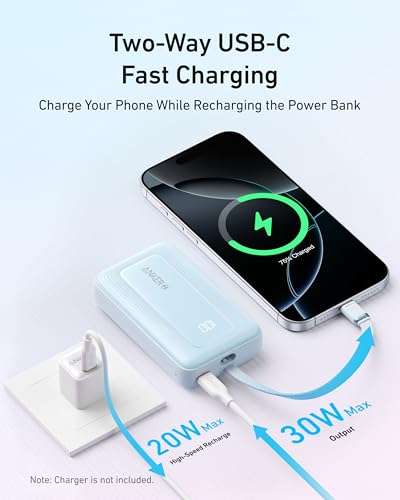 Portable Charger, 10,000mAh 30W Power Bank, USB-C in & Out Fast Charging Battery Pack
