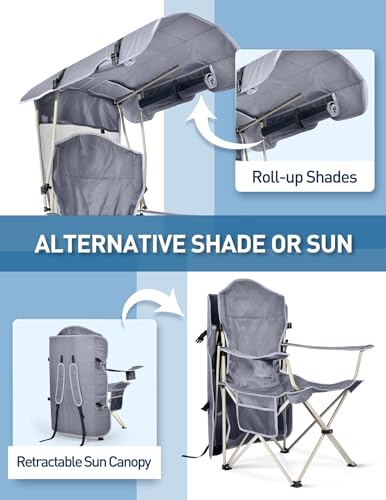 Beach Chair w/ Canopy Shade,Folding Camping Chair w/ Canopy & Cup Holder