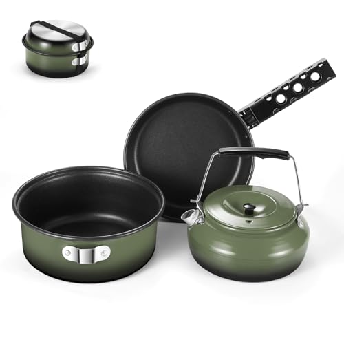 5pcs Camping Cookware Non-Stick Camping Pot and Pan Set with Kettle