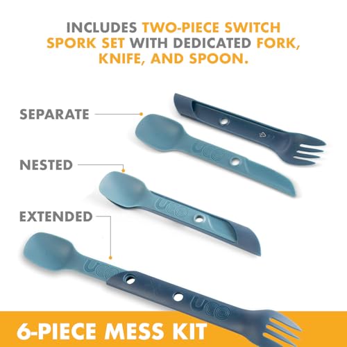 6pcs Camping Mess Kit with Bowl, Plate, Camp Cup & Switch Spork Utensil Set