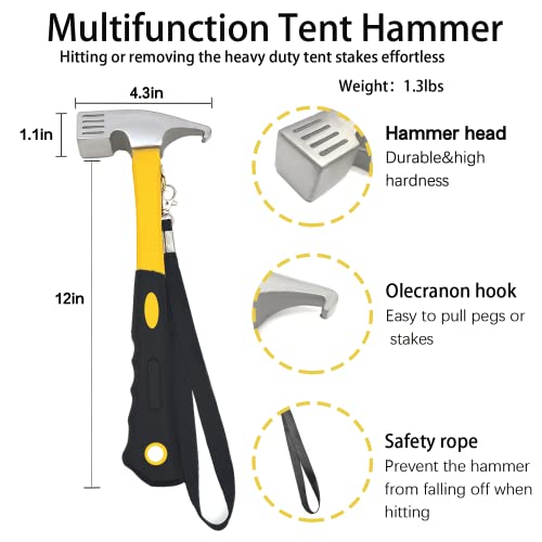 Tent Stake w/ Hammer,Heavy Duty Tent Stakes+Tent Stakes Hammer+Pouch