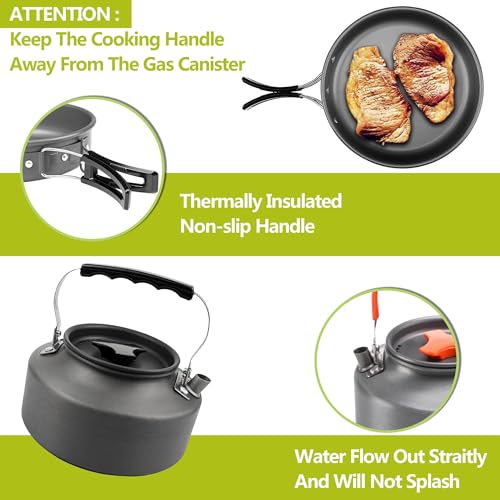Camping Cooking Set Cookware Mess Kit w/ Storage Bag Pot Pan & Teapot Set