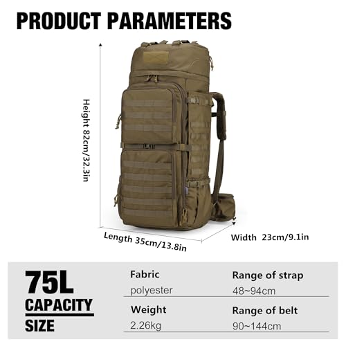 75L Molle Hiking Internal Frame Backpacks with Rain Cover for Camping