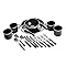 24pcs Enamel Camping Steel Tableware Set with Blue Enamel Finish