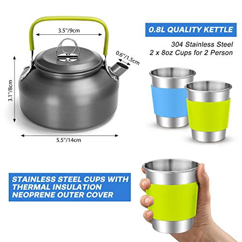 15pcs Camping Cookware Mess Kit,Non-Stick Lightweight Pot Pan Kettle Set