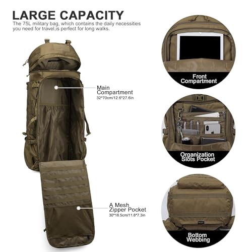 75L Molle Hiking Internal Frame Backpacks with Rain Cover for Camping