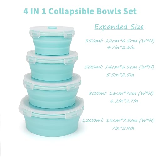 4pcs Silicone Collapsible Food Storage Containers-Prep/Storage Bowls w/ Lids