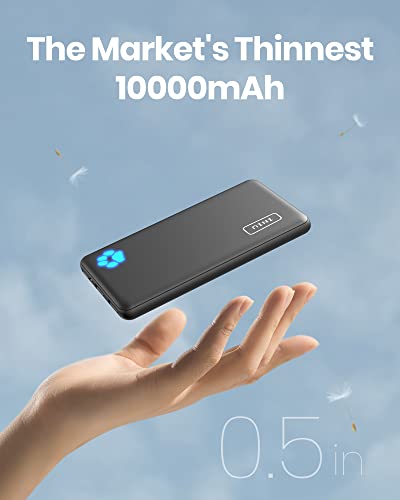 Portable Charger,Slimmest 10000mAh 5V/3A Power Bank, USB C in&out High-Speed Charging