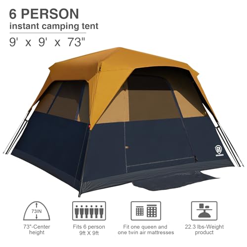 6 Person Blackout Camping Tent Instant Cabin Tents for Family with Rainfly