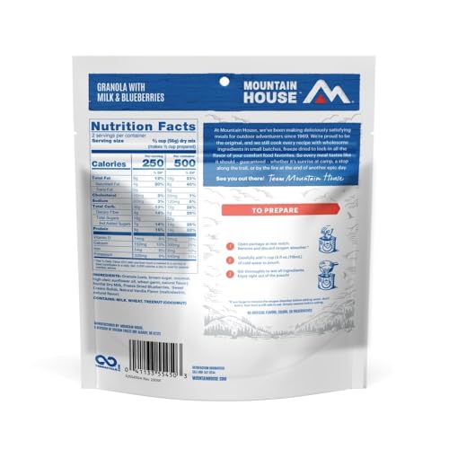 Granola w/ Milk & Blueberries|Freeze Dried Backpacking & Camping Food|2 Servings