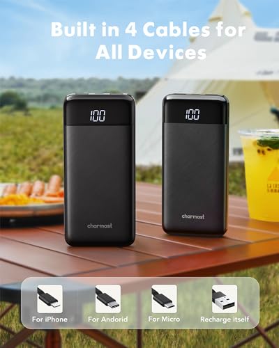 Portable Charger with Built in Cables, Portable Charger with Cords Wires Slim 10000mAh