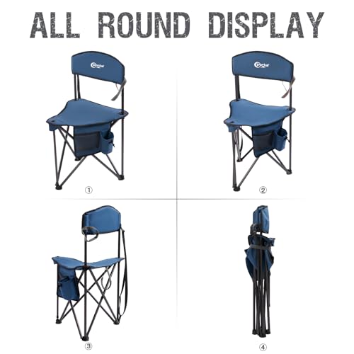 XL Quick Folding Tripod Stool with Backres, Fishing Camping Chair with Carry Strap