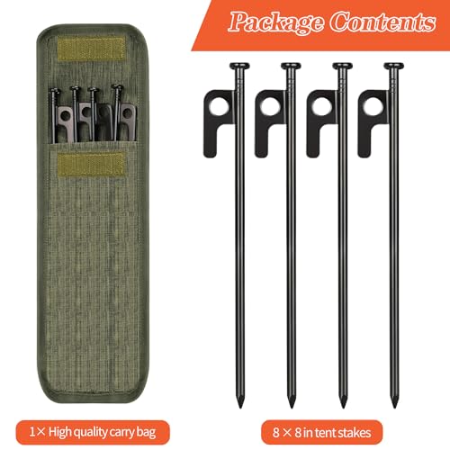 8pcs 8" Heavy Duty Forged Steel Tent Stakes w/ Storage Bag for Camping