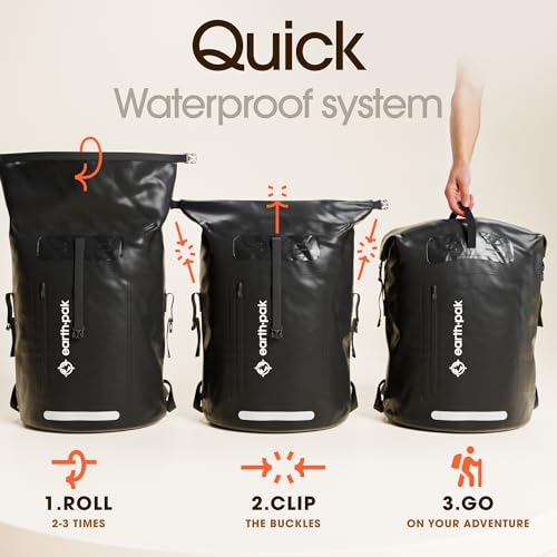 Waterproof Backpack - Heavy Duty Hiking Backpack - Roll-Top Closure Bag