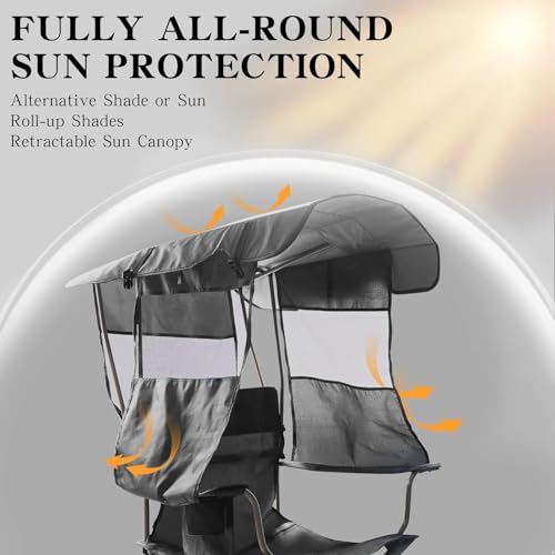 Camping Chair w/ Canopy Shade,Portable Folding Chair with UPF 50+ Sun Shade
