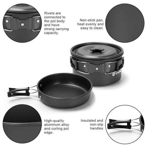 16pcs Camping Cookware Set w/ Folding Camping Stove,Non-Stick Lightweight Pot Pan Kettle Set