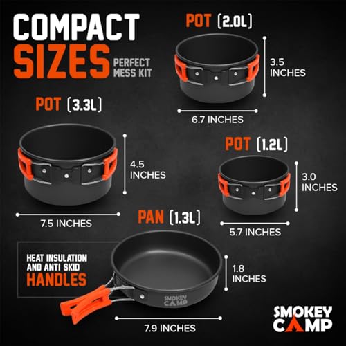 Camping Cookware Mess Kit Set w/ Stove-Backpacking Camping Pots & Pans Set