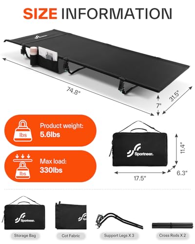Camping Cot 31.5’’ Extra Wide Compact Sleeping Cots with Side Pocket