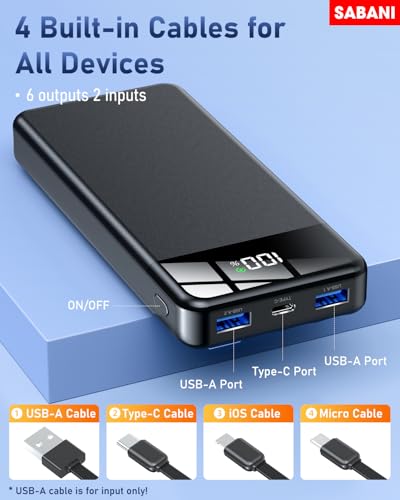 Portable Charger 35000mAh Power Bank - Portable Battery w/ 4 Built in Cables, 22.5W Fast Charging
