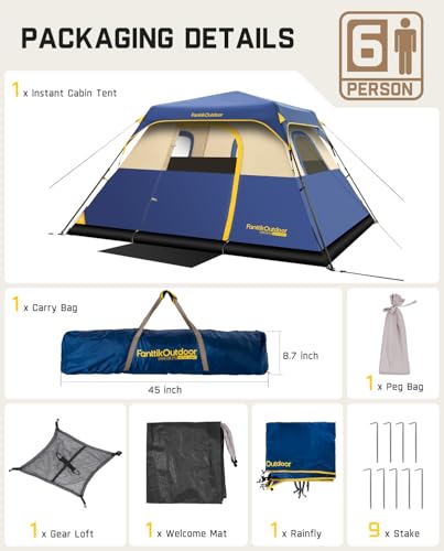 Camping Tent 4Person Instant Cabin Tent Setup in 60 Secs w/ Rainfly & Carry Bag