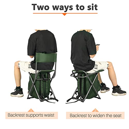 Backpack Cooler Chair Fishing Chairs w/ Backrest,Folding Camping Stool Compact for Outdoors