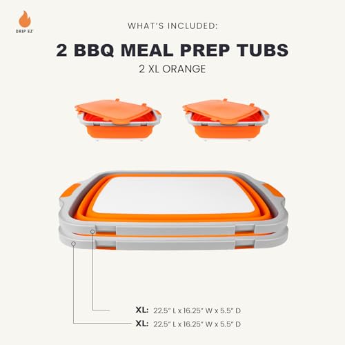 Collapsible BBQ Prep Tubs 2pcs Set- For Meal Prep Marinating Food Storage XL