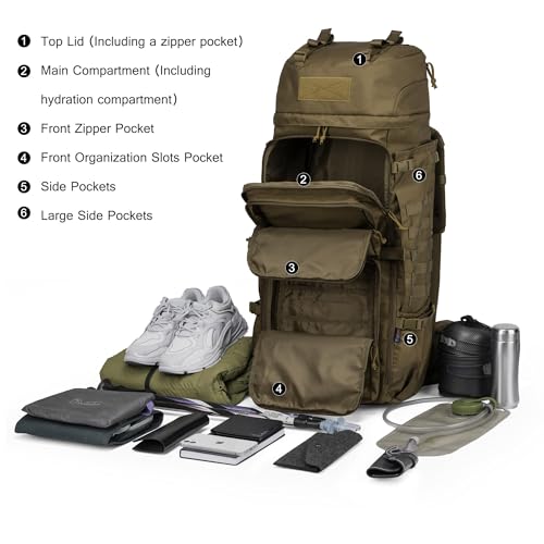 75L Molle Hiking Internal Frame Backpacks with Rain Cover for Camping