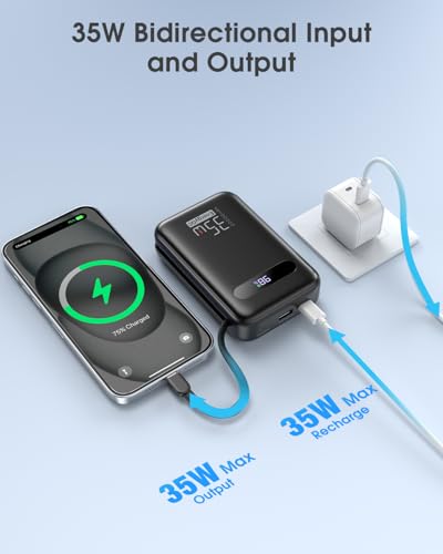 Power Bank, 20,000mAh 35W PD 3.0+QC 4.0 Fast Charging Portable Charger w/ Built-in Lightning