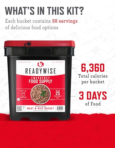 Chicken,Beef,Pork & Rice Emergency Food Supply Bucket,Freeze-Dried Survival Meals
