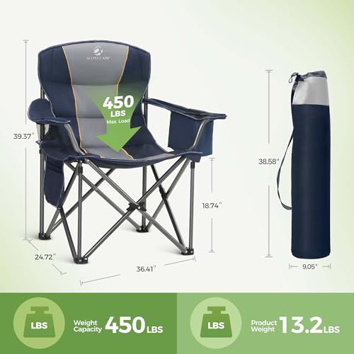 Folding Camping Chair Oversized Heavy Duty Padded Outdoor Chair w/ Cup Holder