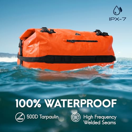 60L Large Waterproof Duffel Backpack Roll-Top Heavy Duty Dry Duffle Bag for Camping