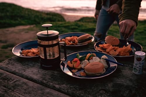24pcs Enamel Camping Steel Tableware Set with Blue Enamel Finish