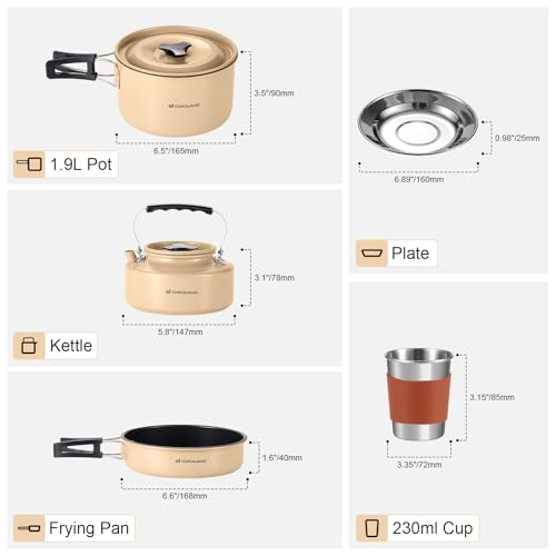Camping Cookware Set Non-Stick Pot & Pan Set w/ Kettle,Stainless Steel Utensils Mess Kit