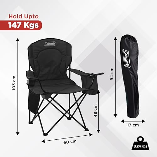 Portable Camping Quad Chair w/ 4-Can Cooler,Cushioned Seat & Back w/ Side Pockets