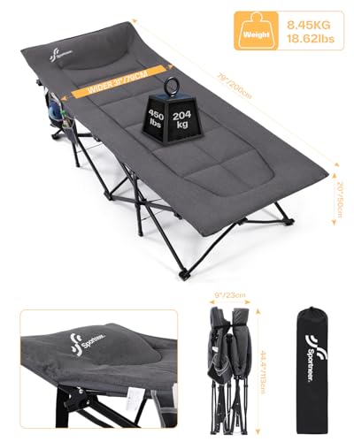 Camping Cots for Adults,Sleeping Cot with Cushion Max Load 450 LBS